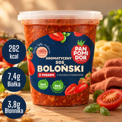 Aromatyczny Sos Boloński z mięsem Pan Pomidor 380 g z włoskich pomidorów